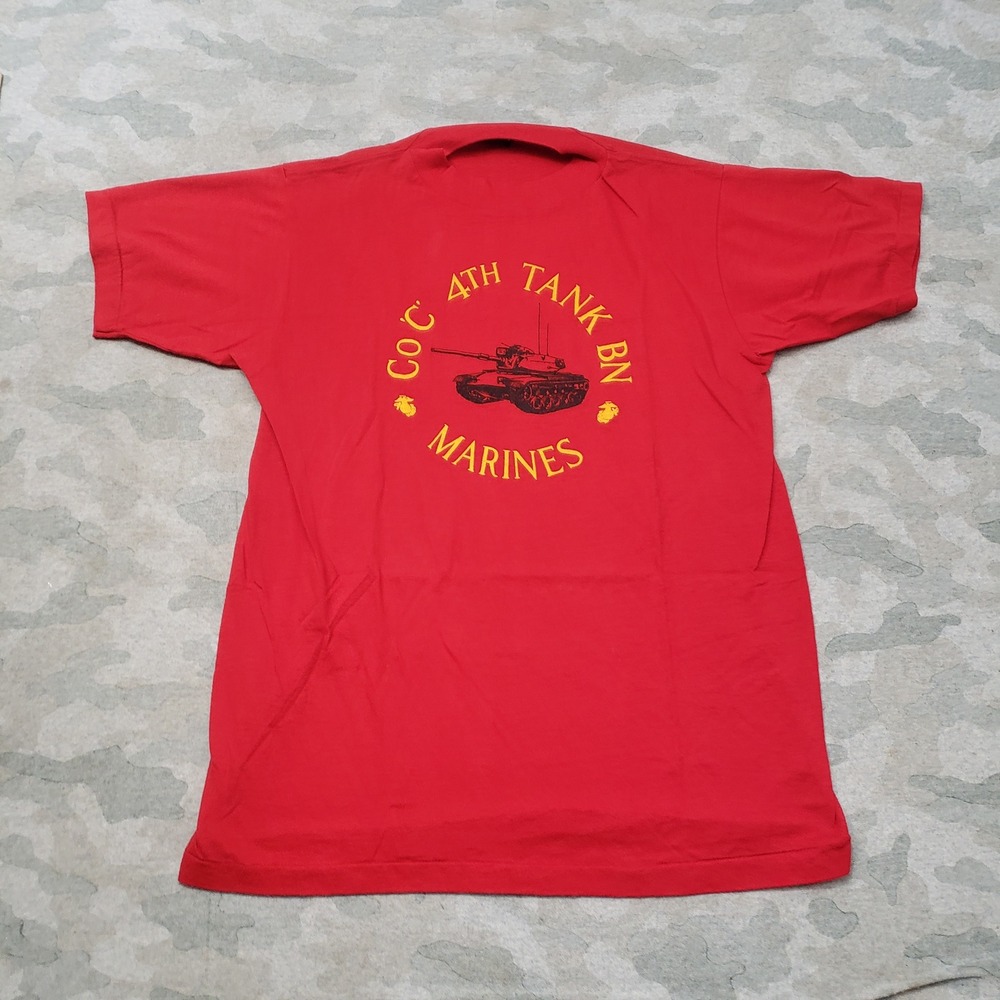 Vintage Marines Tank BN Shirt Mens Large Red Single Stitch Short Sleeve